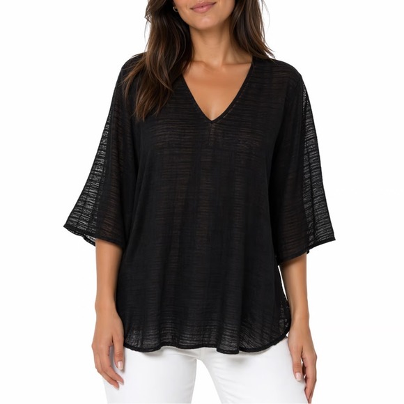 Jordan Taylor Other - Jordan Taylor Swim Cover Up Womens Large Black Sheer Mesh V-Neck Long Sleeve